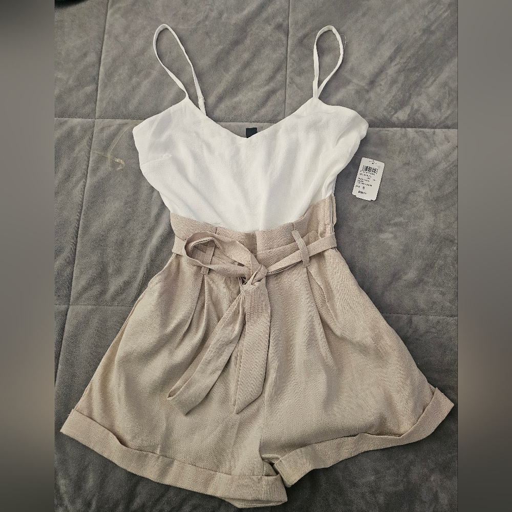 Windsor Taupe and White Romper